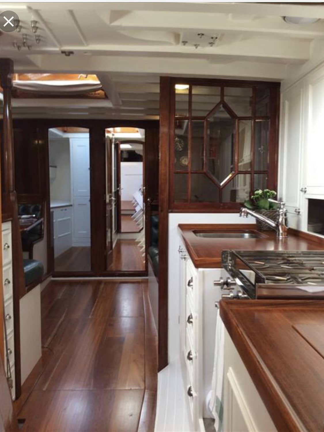 View of the kitchen aboard the Kelpie Yacht.